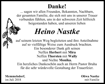 Anzeige von Hein Nastke von MGO