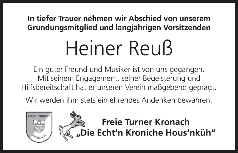  Traueranzeige für Heiner Reuß vom 03.07.2018 aus MGO