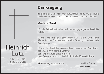Anzeige von Heinrich Lutz von MGO