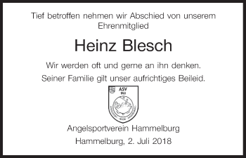 Anzeige von Heinz Blesch von MGO