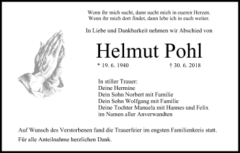 Anzeige von Helmut Pohl von MGO
