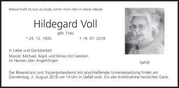 Anzeige von Hildegard Voll von MGO