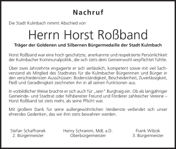 Anzeige von Horst Roßband von MGO