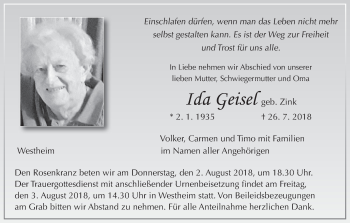 Anzeige von Ida Geisel von MGO