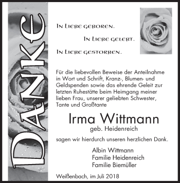 Anzeige von Irma Wittmann von MGO