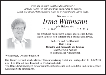 Anzeige von Irma Wittmann von MGO