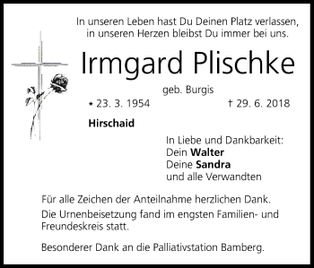 Anzeige von Irmgard Plischke von MGO
