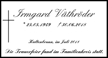 Anzeige von Irmgard Väthröder von MGO