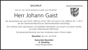 Anzeige von Johann Gaist von MGO