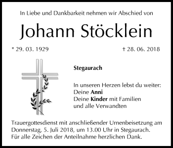Anzeige von Johann Stöcklein von MGO