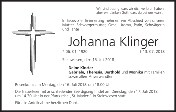 Anzeige von Johanna Klinger von MGO