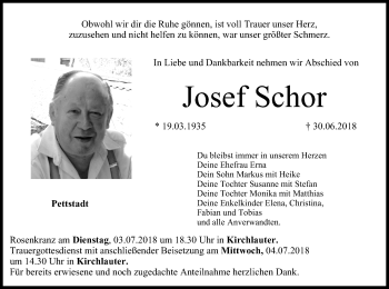 Anzeige von Josef Schor von MGO