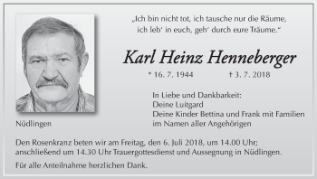 Anzeige von Karl Heinz Henneberger von MGO