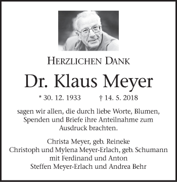 Anzeige von Klaus Meyer von MGO