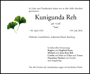 Anzeige von Kunigunda Reh von MGO