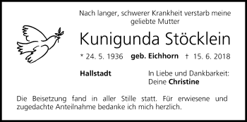 Anzeige von Kunigunda Stöcklein von MGO