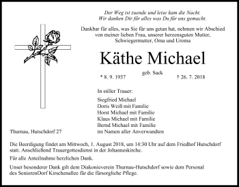 Anzeige von Käthe Michael von MGO