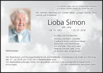 Anzeige von Lioba Simon von MGO