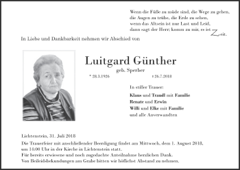 Anzeige von Luitgard Günther von MGO