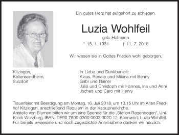 Anzeige von Luzia Wohlfeil von MGO