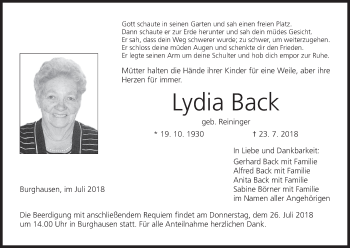 Anzeige von Lydia Back von MGO