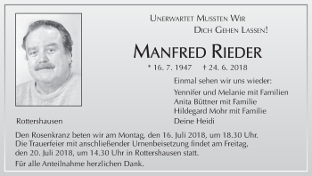 Anzeige von Manfred Rieder von MGO