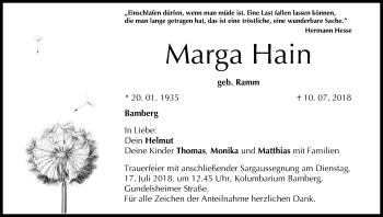 Anzeige von Marga Hain von MGO