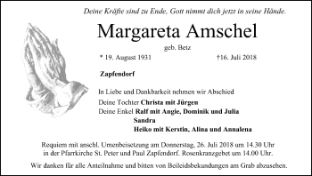 Anzeige von Margareta Amschel von MGO