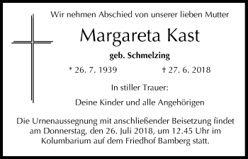 Anzeige von Margareta Kast von MGO