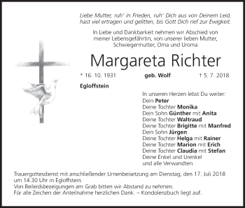Anzeige von Margareta Richter von MGO