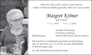 Anzeige von Margret Kröner von MGO