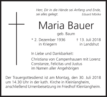 Anzeige von Maria Bauer von MGO