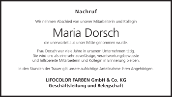 Anzeige von Maria Dorsch von MGO