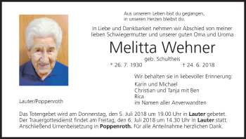 Anzeige von Melitta Wehner von MGO