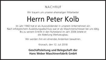 Anzeige von Peter Kolb von MGO