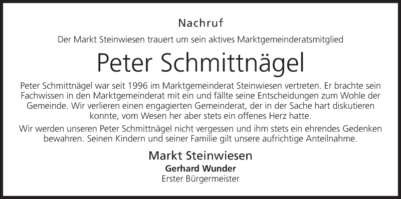  Traueranzeige für Peter Schmittnägel vom 25.07.2018 aus MGO