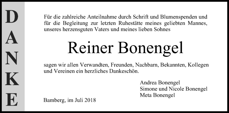  Traueranzeige für Reiner Bonengel vom 28.07.2018 aus MGO