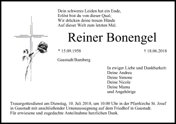 Anzeige von Reiner Bonengel von MGO