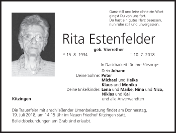 Anzeige von Rita Estenfelder von MGO