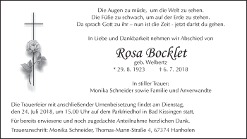 Anzeige von Rosa Bocklet von MGO