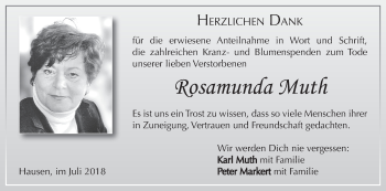 Anzeige von Rosamunda Muth von MGO
