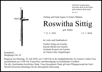 Anzeige von Roswitha Sittig von MGO
