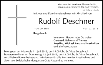 Anzeige von Rudolf Deschner von MGO