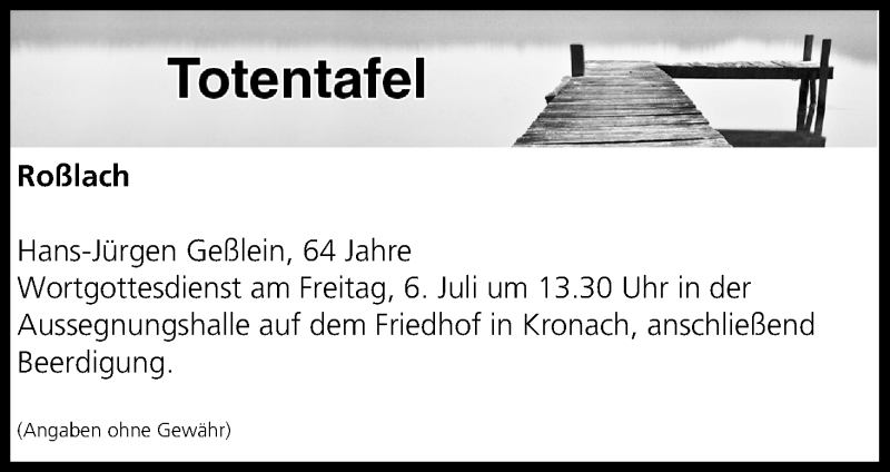  Traueranzeige für Totentafel vom 06.07.2018 vom 06.07.2018 aus MGO