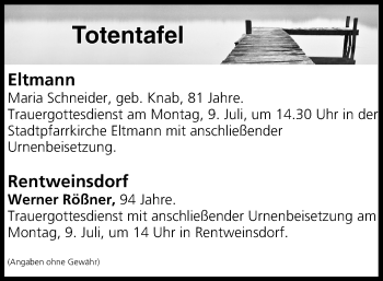 Anzeige von Totentafel vom 07.07.2018 von MGO