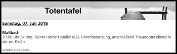 Anzeige von Totentafel vom 07.07.2018 von MGO