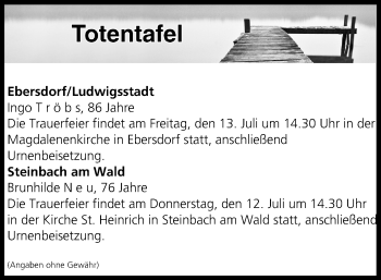 Anzeige von Totentafel vom 12.07.2018 von MGO