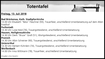 Anzeige von Totentafel vom 13.07.2018 von MGO