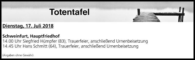  Traueranzeige für Totentafel vom 17.07.2018 vom 17.07.2018 aus MGO