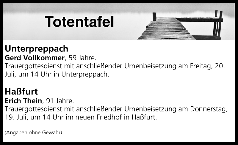  Traueranzeige für Totentafel vom 18.07.2018 vom 18.07.2018 aus MGO